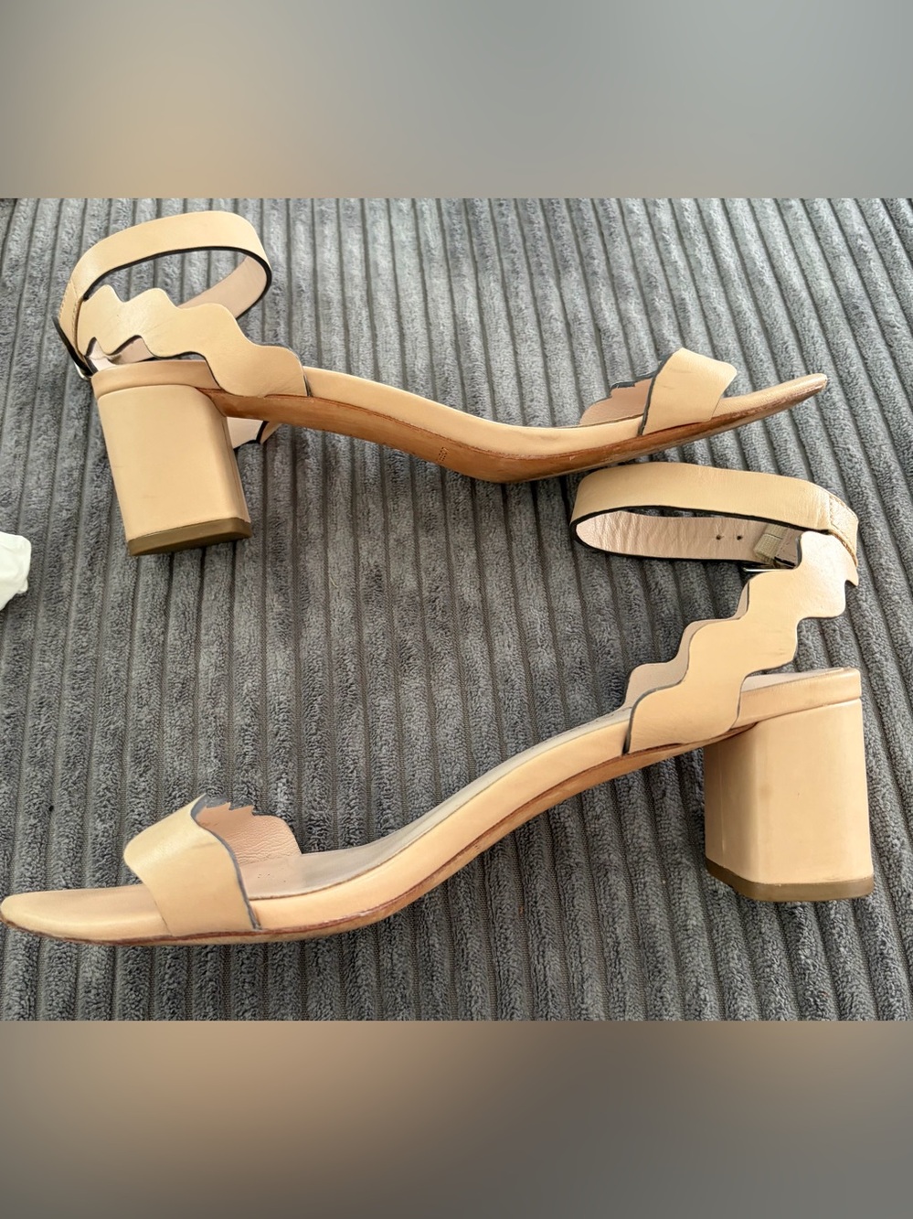 Loeffler Randall Scallop Ankle-Strap Sandals in Beige